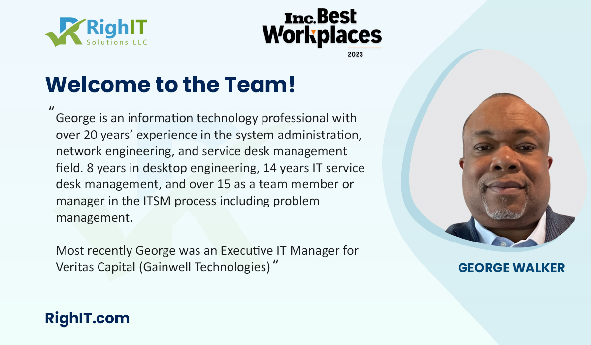 RighIT is delighted to welcome our newest team member, George Walker, to our organization! We are thrilled to have him join our team and contribute to our mission.
#onboarding #companyculture #IncBestWorkplaces #RighIT