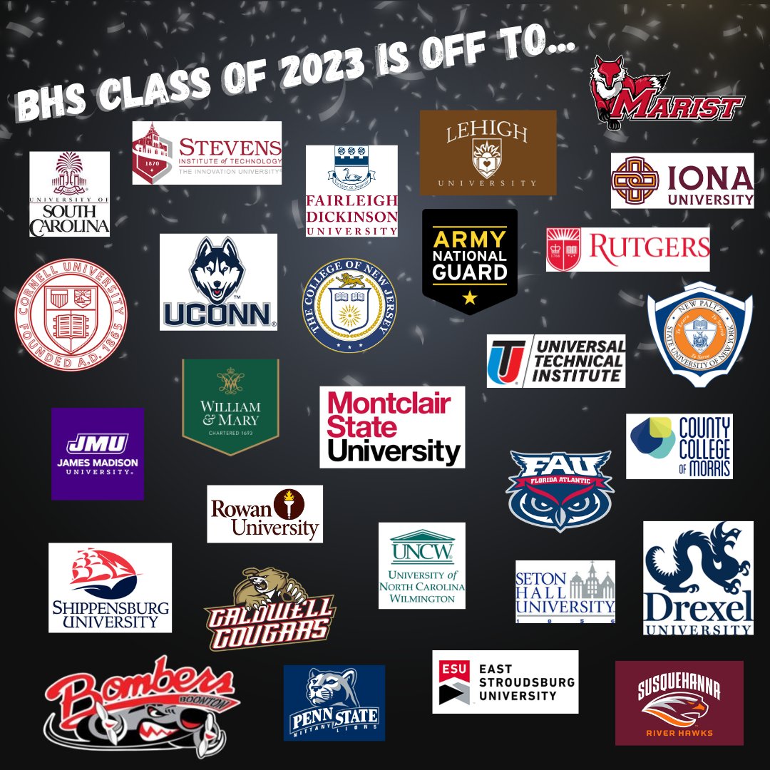 "Oh the places, you'll go!"  Here are just some of the destinations where members of our BHS Class of 2023 will be learning come fall.  We are very proud of their accomplishments and the opportunities that they have earned!