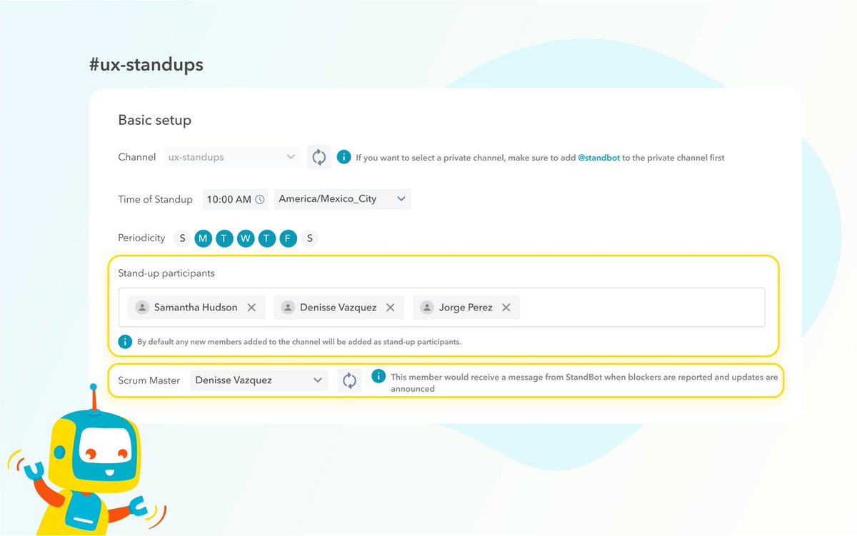 #StandBot has just introduced amazing new features! 🤖

Now you will be able to:
🔹 Add participants from StandBot's web settings
🔹 Pause and resume stand-ups from your web settings
🔹 Create stand-ups from Jira

🔗 Learn more here: help.catapultlabs.com/standbot/june-…