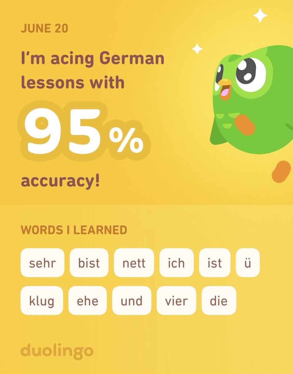 I’m learning German on Duolingo! It’s free, fun, and effective. Yay!!! 💥💥