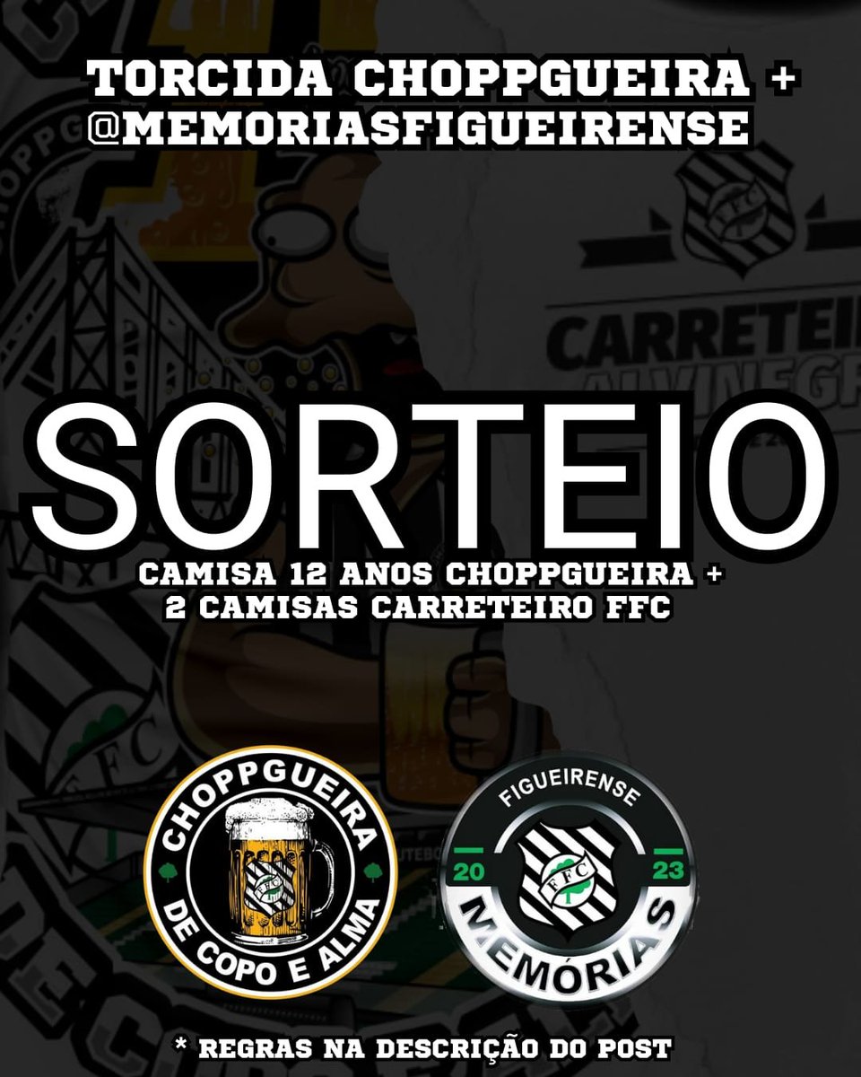 A raça da <a href="/TOCHOPPGUEIRA/">TORCIDA ORGANIZADA CHOPPGUEIRA</a> e do canal Memórias Figueirense tá fazendo sorteio no Instagram que dá direito, inclusive, a 2 camisas do Carreteiro Alvinegro organizado pela @ATOFoficial