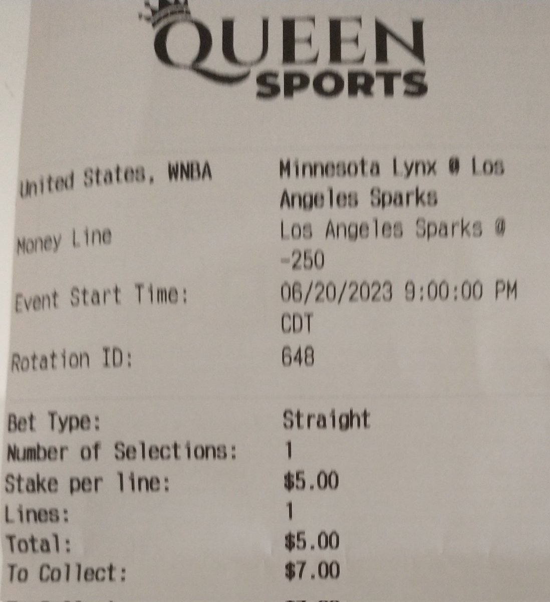 pokerluckbox's tweet photo. I won $5.17 on the craps machine and then bet $5 on the LASparks WNBA game tonight. If I win I'll make a total of $7.17 for the day. If I lose I still make 17¢. #guaranteedwin https://t.co/qAvtKT6lLy