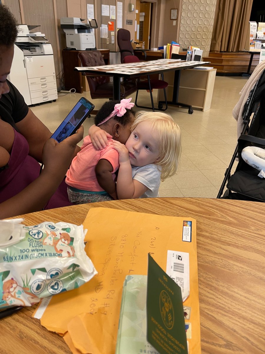 IAEMCPS's tweet photo. Two children from different families embrace in Welcome Center! Precious! https://t.co/ctrtIMYVyt
