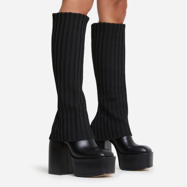 Layered Knit Platform Boots by Ego