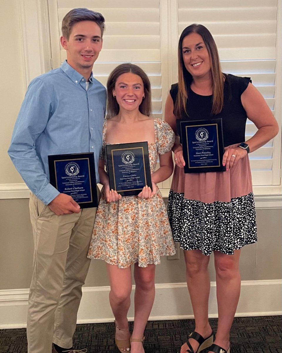 Congratulations to the Hamilton West 2023 CVC Sportsmanship Awards Winners: Emma Gibbs - Field Hockey Rob Chatham - Football & Baseball Staci Priestley - Girls Soccer (Coach)