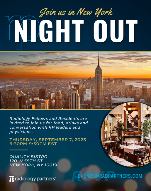 VictoriaLayton2's tweet photo. New York City Area Radiology Residents &amp; Fellows: Mark your calendars for RP Night Out NYC, happening September 7 at the Quality Bistro, a steak-centric brasserie in midtown! https://t.co/vKEHRo7IVk