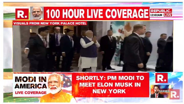 republic's tweet photo. PM Modi gives autograph to Indian diaspora representatives as he arrives at Lotte New York Palace Hotel. Tune in here to watch #LIVE & rolling coverage - https://t.co/kJgy4uYnVm
#ModiMagicInAmerica #PMModi #USA #JoeBiden #India https://t.co/3BMUnJv6CU