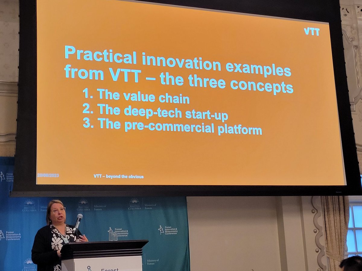 My super experienced colleague <a href="/TNakariSetala/">Tiina Nakari-Setälä</a>  presenting: Future #bioproduct #innovations from lab to market. 
Showcasing different real life cases how this happens followed by companies making the impact and new #business creation.  <a href="/VTTFinland/">VTT</a>