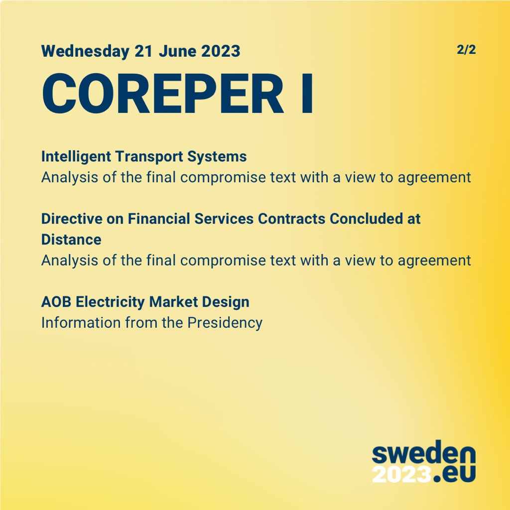 #COREPERI | 📆 Wednesday’s Ambassadors meeting agenda. #EU2023SE