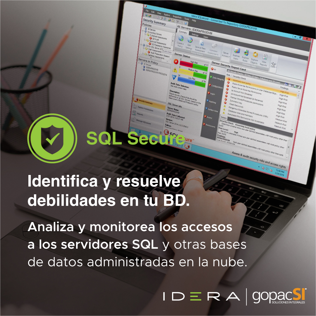 gopacsi's tweet image. ¿Quieres asegurar la protección de tus bases de datos SQL? Con SQL Secure de IDERA, obtén una solución integral para garantizar la seguridad y el cumplimiento normativo. ¡No dejes vulnerabilidades al azar! 🛡️💻 

#SeguridadSQL #ProtecciónDeDatos #SQLSecure