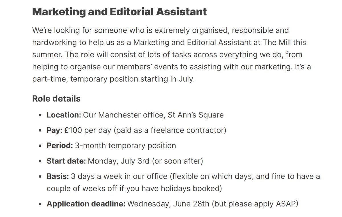 JOB ALERT 🔔 We're looking for a paid assistant to come and help us for the next few months, 3 days a week. We'd like the role to start early next month, so please apply ASAP. 

manchestermill.co.uk/p/work-for-the…