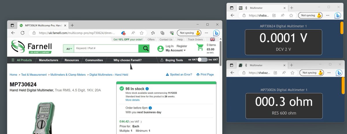 Multiple Multimeters Everywhere All At Once: viewing multiple #MulticompPro #BluetoothLowEnergy multimeters on desktop or mobile bit.ly/3CxOJzI