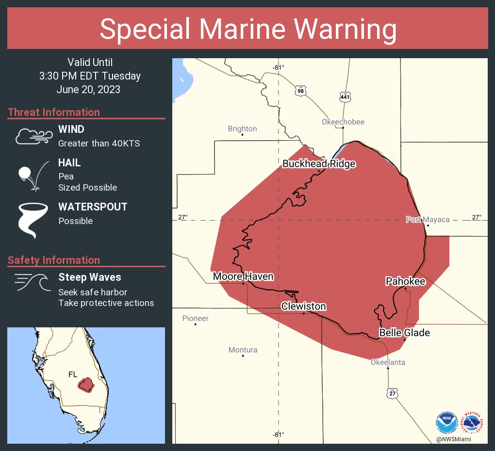 NWS Miami on Twitter "Special Marine Warning including the Lake