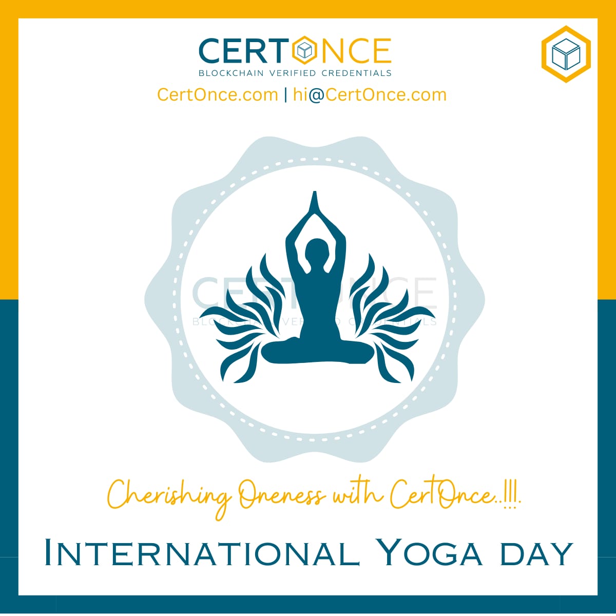 CertOnceInc's tweet photo. Yoga teaches us the importance of balance in life. @certonceinc we believe in balancing security, efficiency, and convenience to provide the best credential verification solutions. This International Day of Yoga let's strive for balance in all things. #YogaDay #CertOnce https://t.co/91jAyuKml8