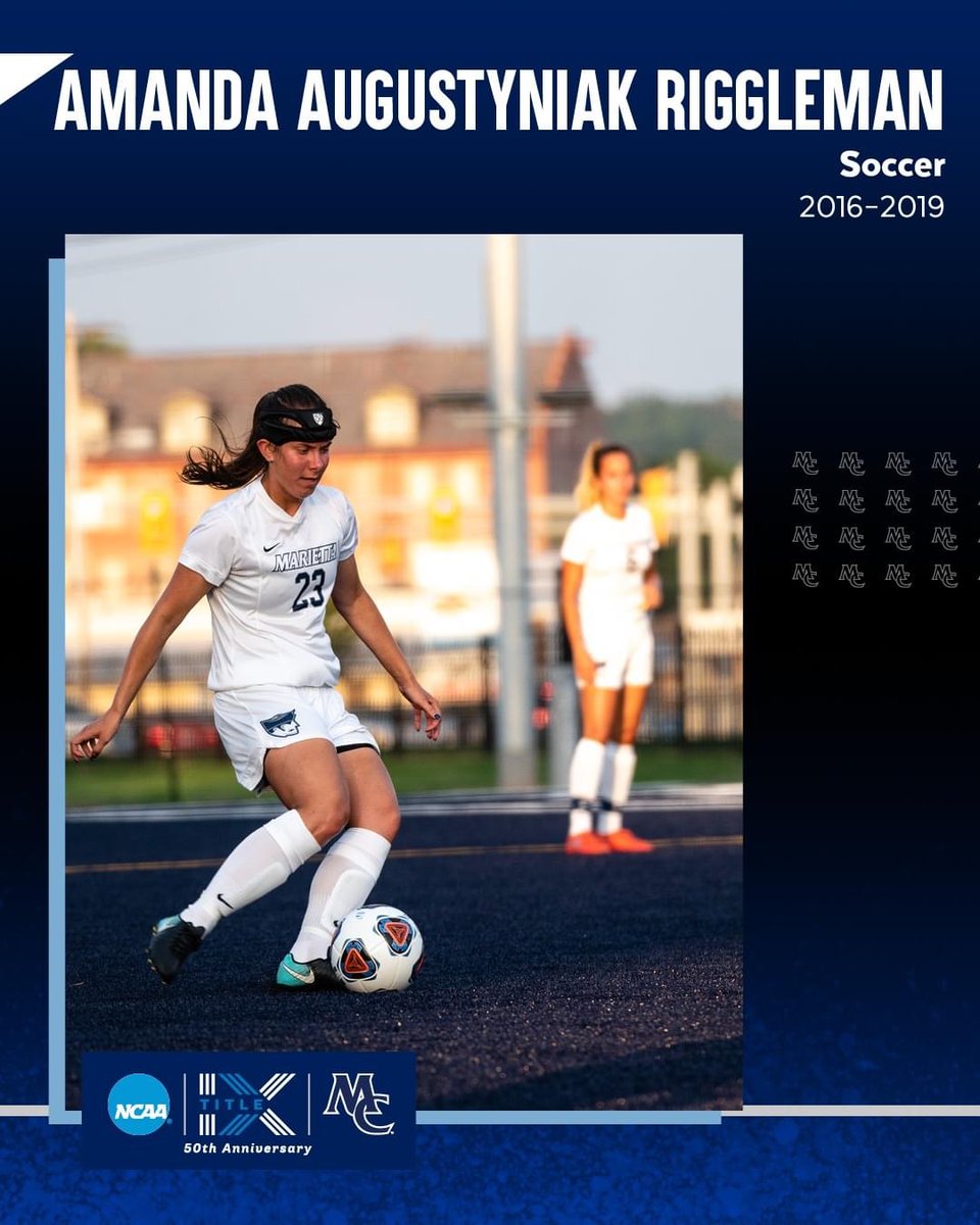 Amanda Augustyniak Riggleman was recognized by the Ohio Athletic Conference coaches each of her four seasons at Marietta, while also earning All-Ohio honors in three seasons.  #TitleIXTuesday #UnitedByIX #TitleIXat50