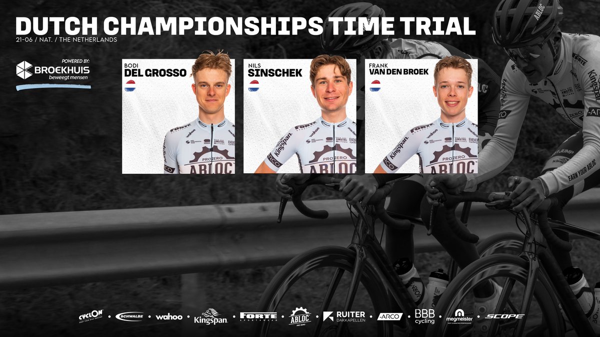 It's time for the Dutch Championships time trial tomorrow, powered by our partner Broekhuis! 🚀 Bodi Del Grosso will fight for a good result in the U23-race, as Nils Sinschek and Frank van den Broek will do the same in the elite-race. 💪🏻 #RideToWin #NKTijdrijden🇳🇱