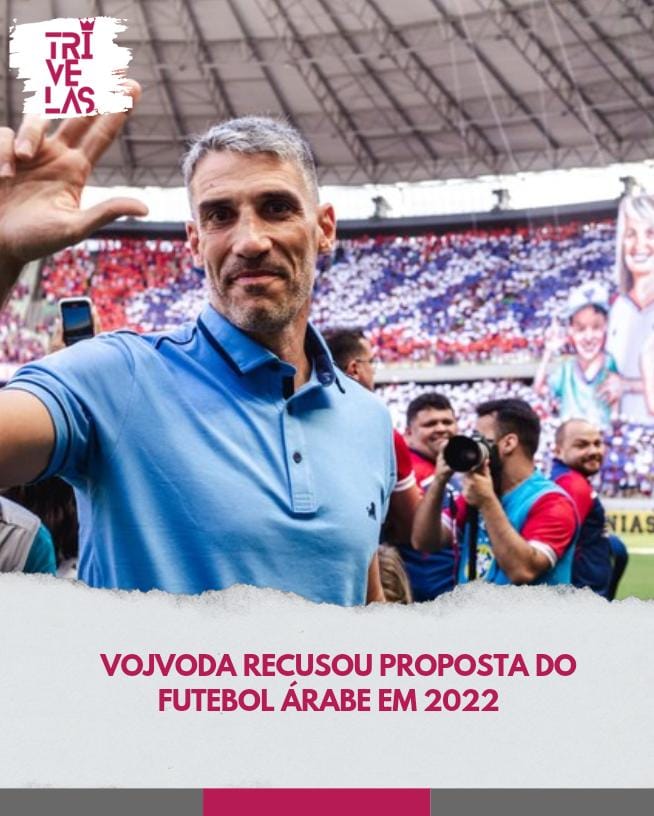 trivelass's tweet photo. Juan Pablo Vojvoda segue no Fortaleza e esta é a notícia que mais interessa ao torcedor tricolor. No entanto, em 2022, o futebol árabe quase dá um rumo diferente para esta história. Antes da renovação com o Leão, uma proposta salarial milionária foi feita ao técnico argentino

+ https://t.co/WdpaC4mkH3