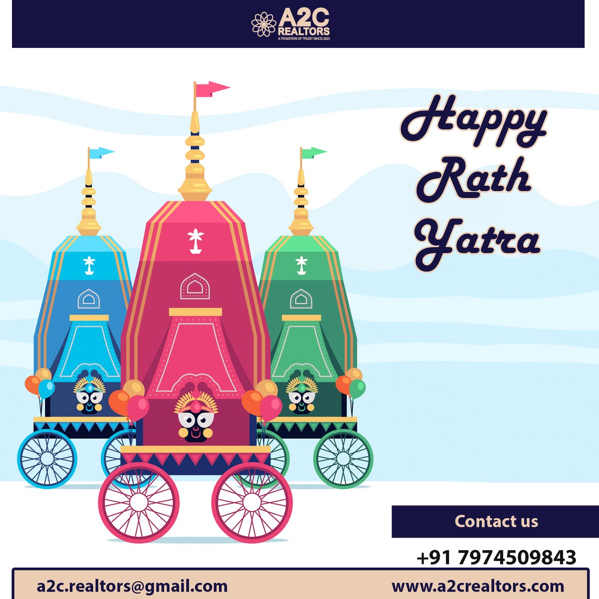 Happy Rath Yatra....

#RathaYatra #rathyatrapuri #a2crealtors #DholeraSIR #DholeraSmartCity #DholeraGreenFieldSmartCity