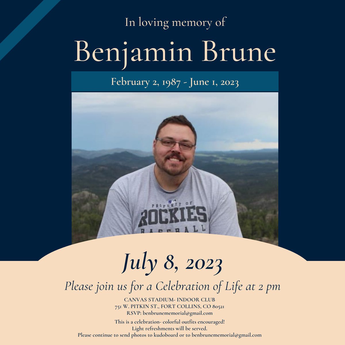 Thank you to everyone for your incredible kindness and generosity ❤️

Ben's memorial will be July 8. We would love to see you there.

-Sam