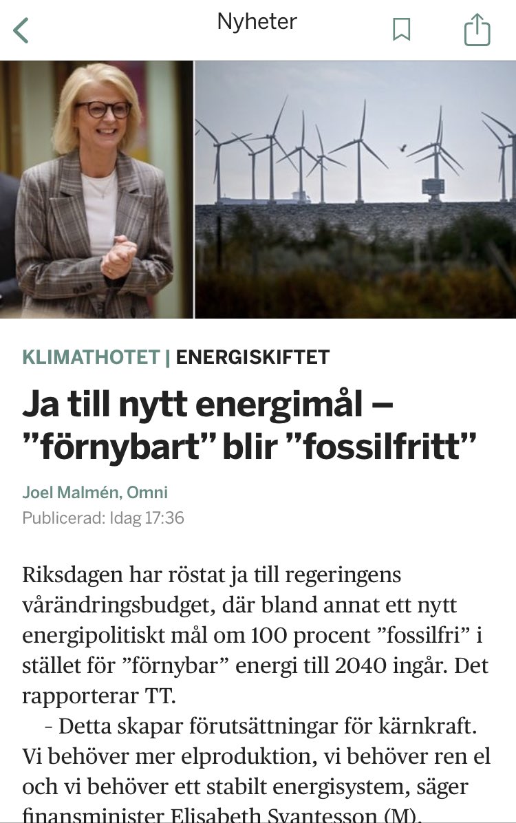 100 % fossilfritt. Nytt mål för Sverige &amp; svensk energipolitik.