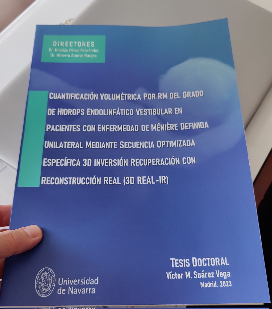 Deeply honored. PhD accomplished at @unav. Quantitaitve #MRI in Meniere'sdisease. My gratitude to my directors -and friends- Drs. @AAlonsoBurgos and Nicolás Pérez and the president @GBastarrika