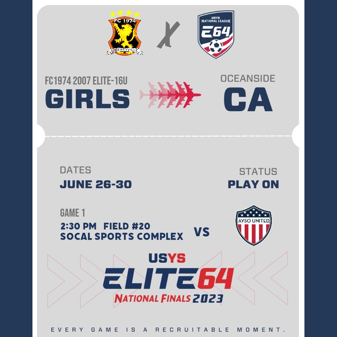 Honored to represent <a href="/FC1974GLSA/">GLSA FC 1974 Libertyville</a>  in the <a href="/NationalLeague/">National League</a> #E64 National Finals.  Team worked really hard for this. <a href="/CoachBMancill/">Bryan Mancill</a> <a href="/ImYouthSoccer/">ECNL/GA/Recruiting/College Soccer</a> <a href="/ImCollegeSoccer/">College Soccer Truth ™</a> <a href="/TheSoccerWire/">SoccerWire</a> #weare74 <a href="/RainaSoccer/">Raina Schmitt</a> <a href="/madelineel12/">Madeline Lewis</a> <a href="/ellarsager/">Ella Sager</a> <a href="/shannonphips/">Shannon Phillips</a> <a href="/annaegeorge/">Anna George</a> <a href="/dahlia_r14/">Dahlia Rodriguez</a>