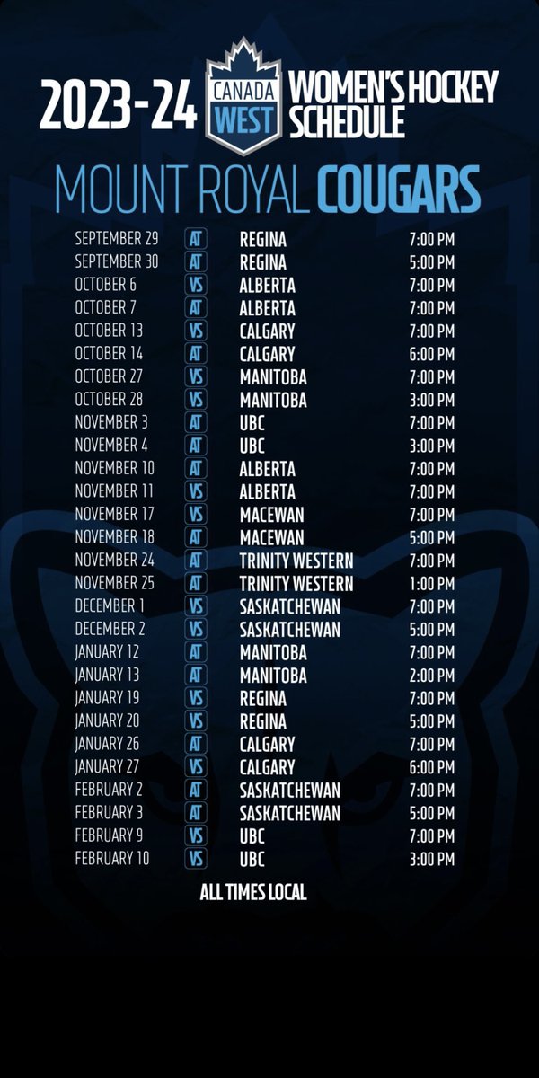 Mark your calendars because @CanadaWest has officially released the 2023-24 hockey schedules! 🏒 See below for details. 📰RELEASE: bitly.ws/J5zJ