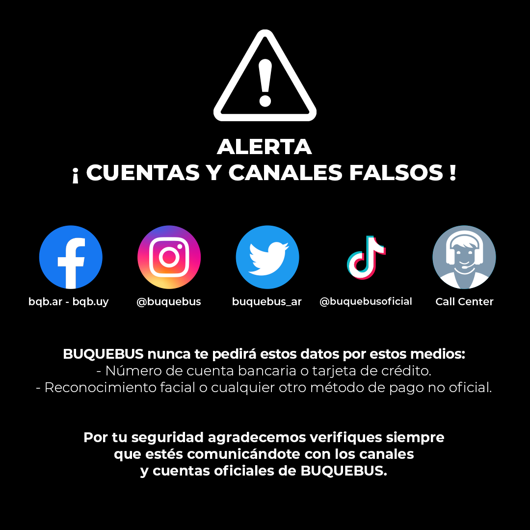 Seguí estos consejos para evitar ser víctima de estafas en redes sociales 🕵️

● Nunca compartas información financiera.
● Verifica siempre la autenticidad de las cuentas antes de interactuar con ellas.
● Reporta cualquier intento de suplantación de identidad.

#buquebus