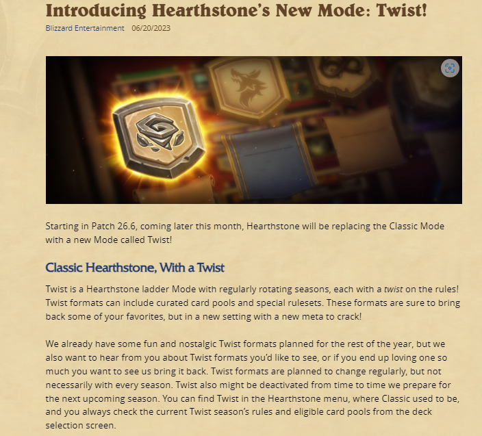 Hearthstone Introducing New Twist Mode Later this Month