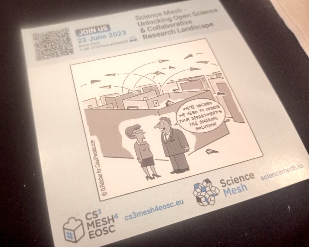 cs3org's tweet image. At #EGI2023 we are eager to let you know how the #ScienceMesh helps #researchers do #datasharing #datasynchronisation in smooth way across #researchinfrastructures from different science fields! Come to our stand &amp;amp; join us #thursday for our 1day event at Paris room! #OpenScience