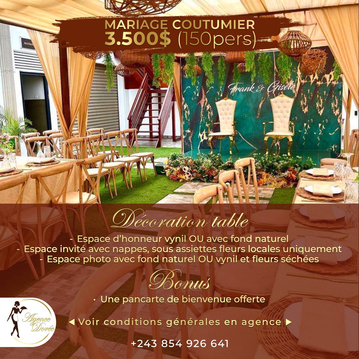 AgenceDoreEvent's tweet photo. Nos tarifs pour vos cérémonies de mariage coutumier, civil, et religieux !
Possibilité d’avoir également des devis sur mesure. 

Pour plus d’informations contactez-nous au +243.85.49.26.641 https://t.co/tFiVeDWiUN