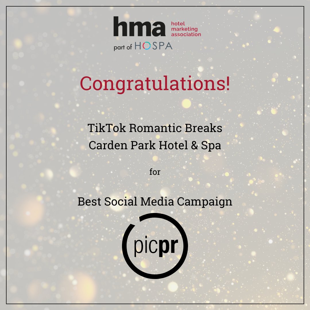 HMAinfo's tweet photo. The winner of the Best Social Media Campaign Award is @cardenpark for their TikTok Romantic Breaks campaign! 👏

Congratulations to the other finalists who made the shortlist!

A huge thanks goes to @picpr for sponsoring the award.

#HMA2023 #HMAAwrads #Hotelier https://t.co/n0rPjnSPTi