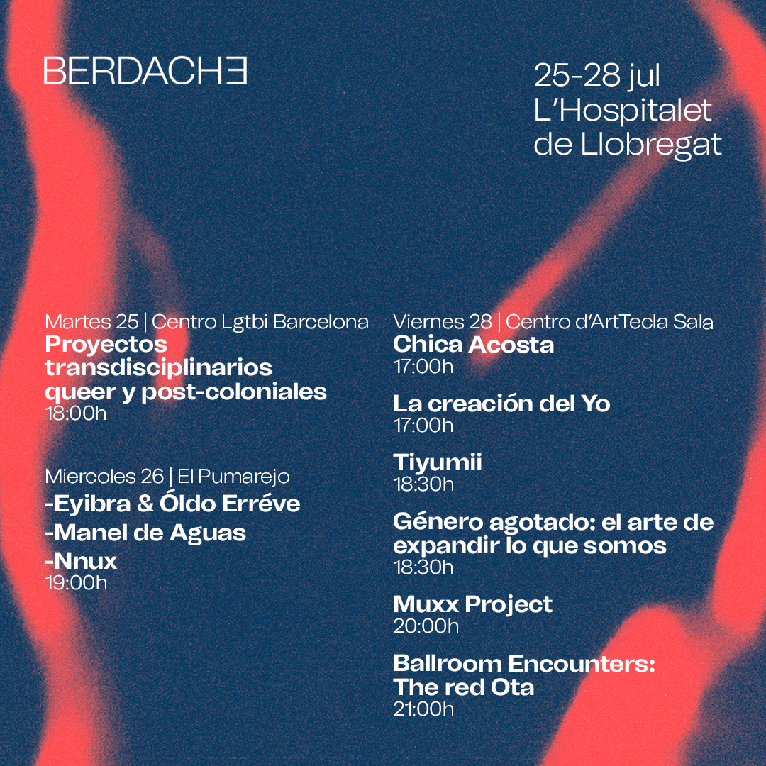 Aquí presentem la nostra programació completa, amb totes les activitats que tindran lloc els dies 25, 26 i 28. Taules rodones, performances, Dj sets, Concerts i una imperdible Ballroom de clausura.
💥Tota la info en la nostra web berdache.es No et perdis ni una!