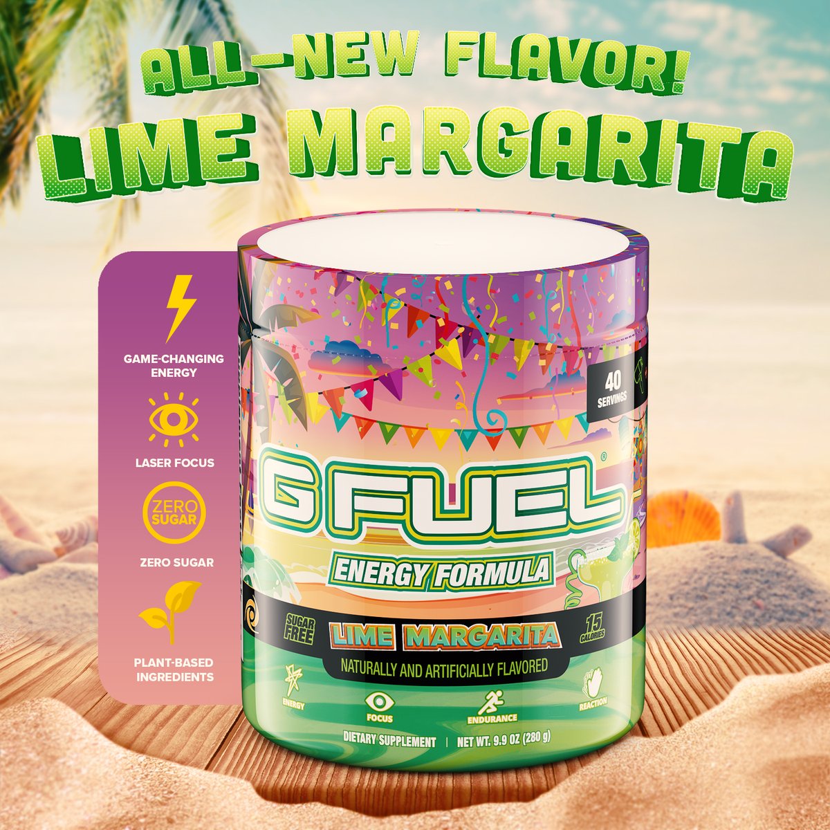 🏝️ COMING SOOOOOON! #GFUEL '𝗟𝗜𝗠𝗘 𝗠𝗔𝗥𝗚𝗔𝗥𝗜𝗧𝗔'! A BRAND-NEW TROPICAL PARTY IN YOUR MOUTH! 🍹👁👄👁 🎉 💕 𝗥𝗧 to win a Tub! 2 winners picked on launch day! 📮 𝗝𝗢𝗜𝗡 𝗪𝗔𝗜𝗧𝗟𝗜𝗦𝗧: GFUEL.ly/margarita-tw