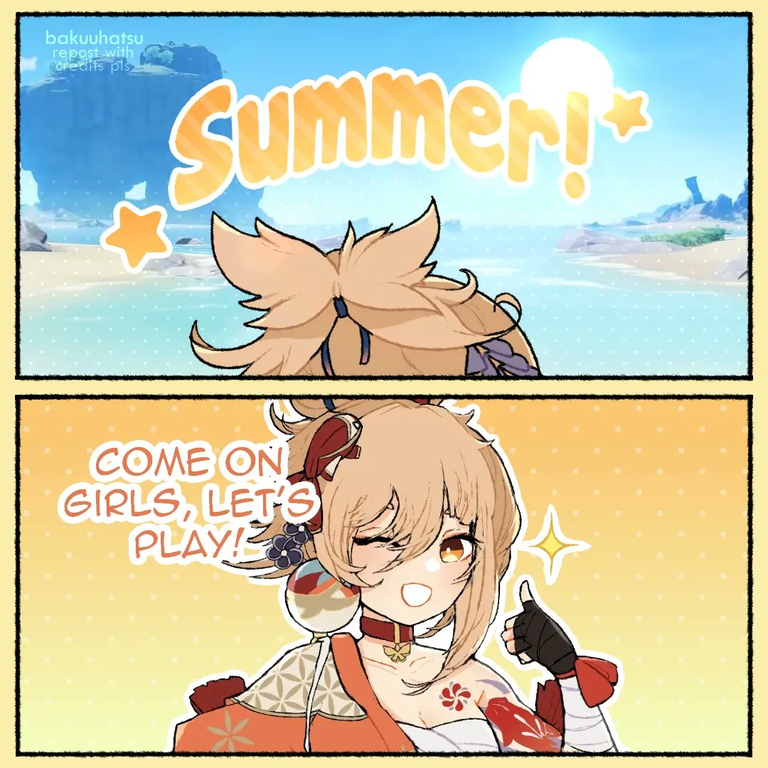 Yoimiya, Klee and Qiqi are on a beach...   #GenshinImpact #SummerWithGenshin #GenshinSummerFestival #genshinfanart