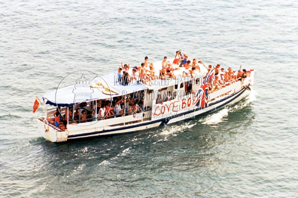 Former #Admiralty #HLD here as #harbourtourboat #LOVE_BOAT at #StPaulsBay, #Malta - 1988  - maltashipphotos.com - NO PHOTOS can be used or manipulated without our permission