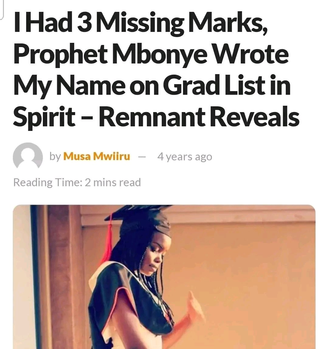 Testimony Segment:

I had 3 missing marks, Prophet Mbonye wrote my name on Grad list in Spirit - Remnant reveals

#ProphetElvisMbonye