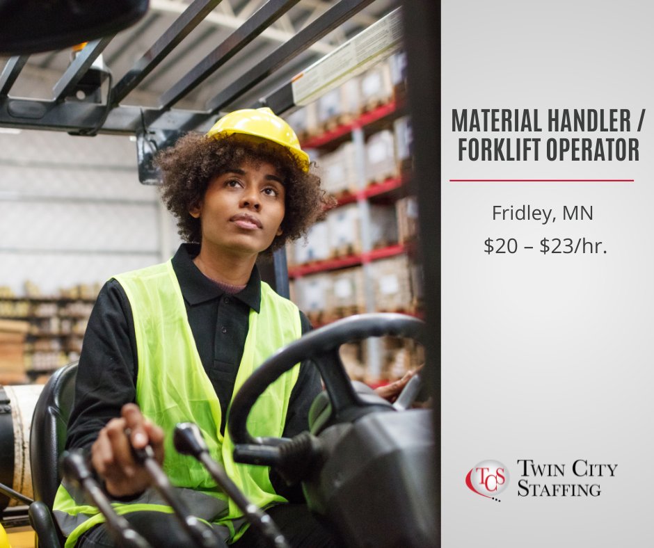 twincitystaffin's tweet image. An expanding warehouse is looking for an experienced Fridley forklift operator / material handler!  Apply today at ow.ly/mrpz50ORL7g #ApplyNow #FriendlyWorkEnvironment #FridleyMN