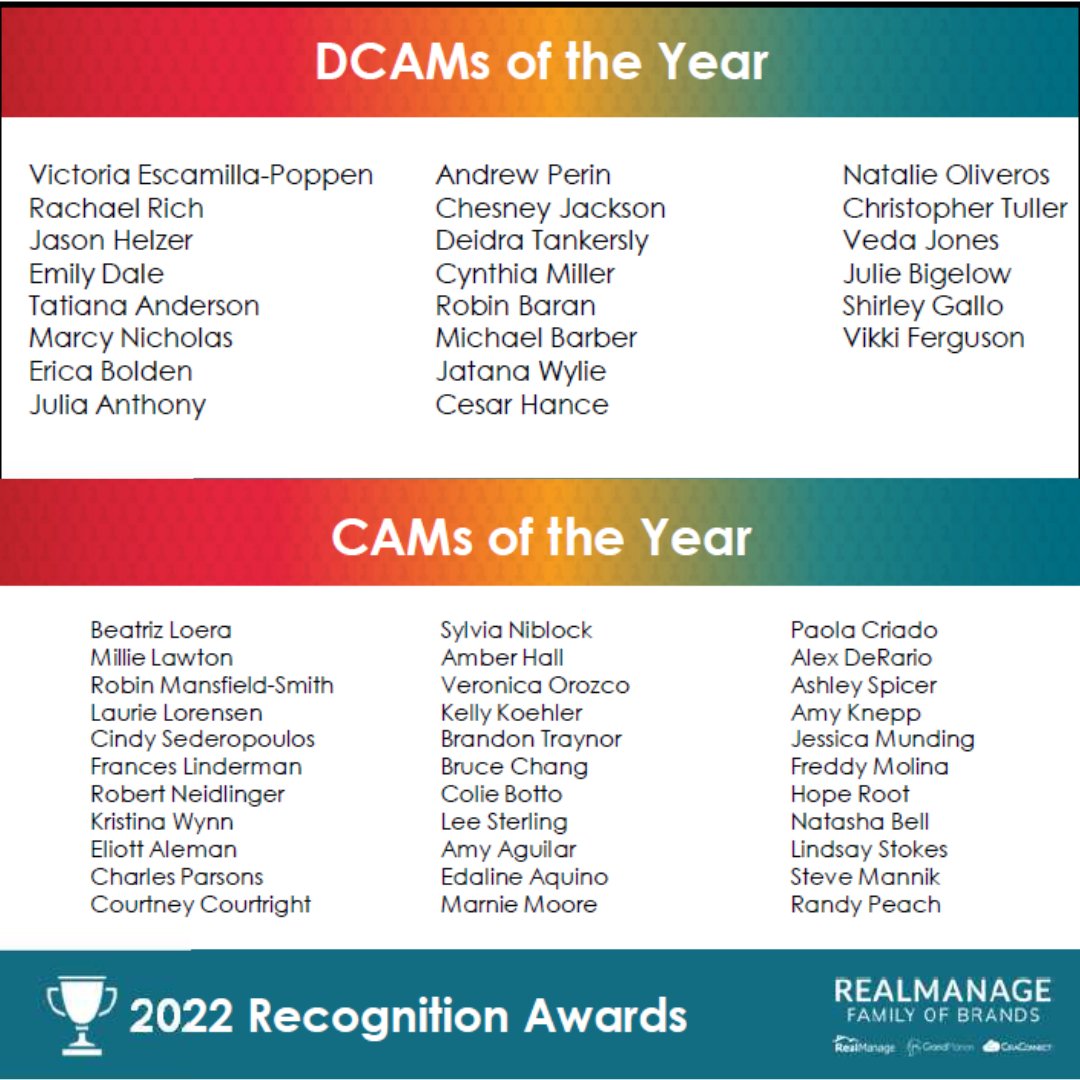 🎉 Congratulations to our CAMs and DCAMs for 2022! 🌟 Your dedication and expertise as Directors and Community Association Managers are truly commendable. Thank you for your outstanding contributions!👏
#theRMfamily #CommunityManagers #HOAmanagement #CommunityManagement