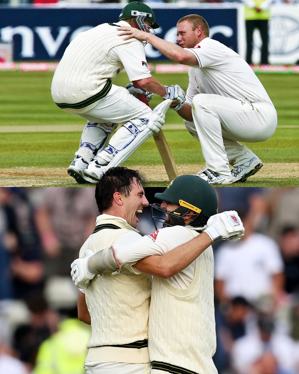 2005: 🇦🇺 lose by 2 runs chasing 282
2023: 🇦🇺 win by 2 wickets chasing 281

18 years apart, two iconic Edgbaston finishes.

#ENGvAUS | #Ashes