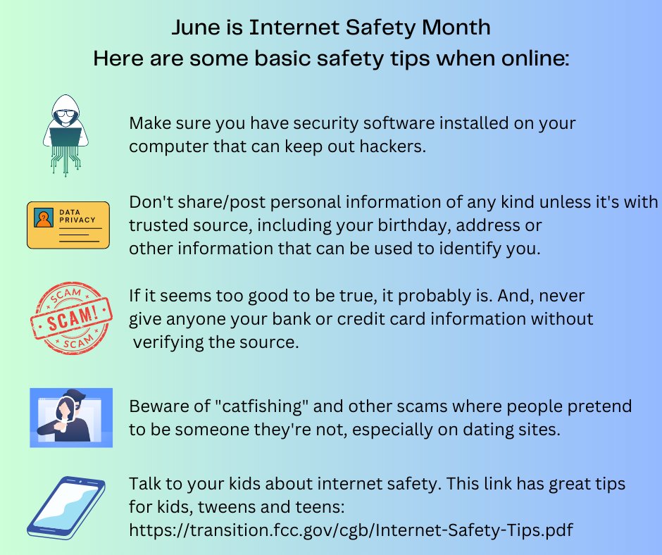 WellesleyHealth's tweet photo. June is Internet Safety Month.  Check out tips and ideas below!

@TownOfWellesley  @WellesleyPolice @WellesleyPS https://t.co/rGbmyLo8en