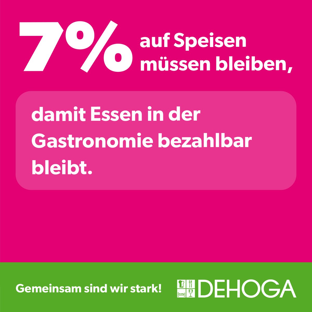 Wir wollen, dass für Normalverdiener und Familien auch in Zukunft ein Gaststättenbesuch bezahlbar ist. Eine Steuererhöhung bedeutet einen Preisschock für unsere Gäste.

Mehr Informationen: dehoga-bundesverband.de/7-auf-speisen-…

#7ProzentaufSpeisen #Gastronomie #Restaurants  #dehoga