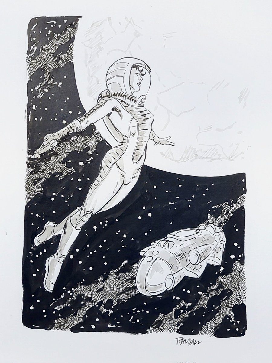 An amazing commission from @Ron_Randall of #Trekker Mercy St Clair in space at #HeroesCon 2023! A perfect balance of classic, pulp, and modern #SciFi! Thanks Ron! Perfect for a #TrekkerTuesday post 🚀