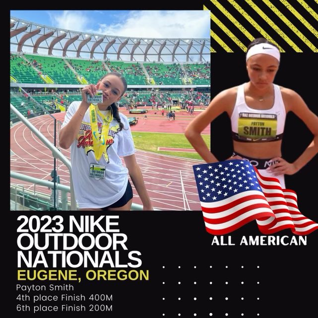 CoachMontySmith's tweet photo. Incredibly proud of my daughter, Payton, for finishing 4th in the 400M and 6th in the 200M at the Nike Outdoor Nationals in Eugene, OR this past weekend. She competed against some of the top runners in the United States. A Lot of hard work &amp; dedication has led her to this point! https://t.co/QZCrZ9NLDj