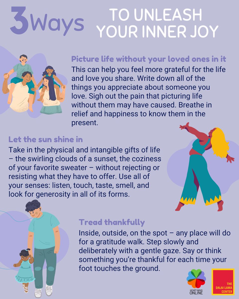 Let's explore joy!  

Are joy and happiness the same thing? Can you feel joy even in moments of sorrow?  

This week's Science of Happiness podcast at greatergood.berkeley.edu/podcasts/item/… got us thinking about ways to cultivate joy in our daily lives.  

heartmindonline.org/resources/3-wa…
