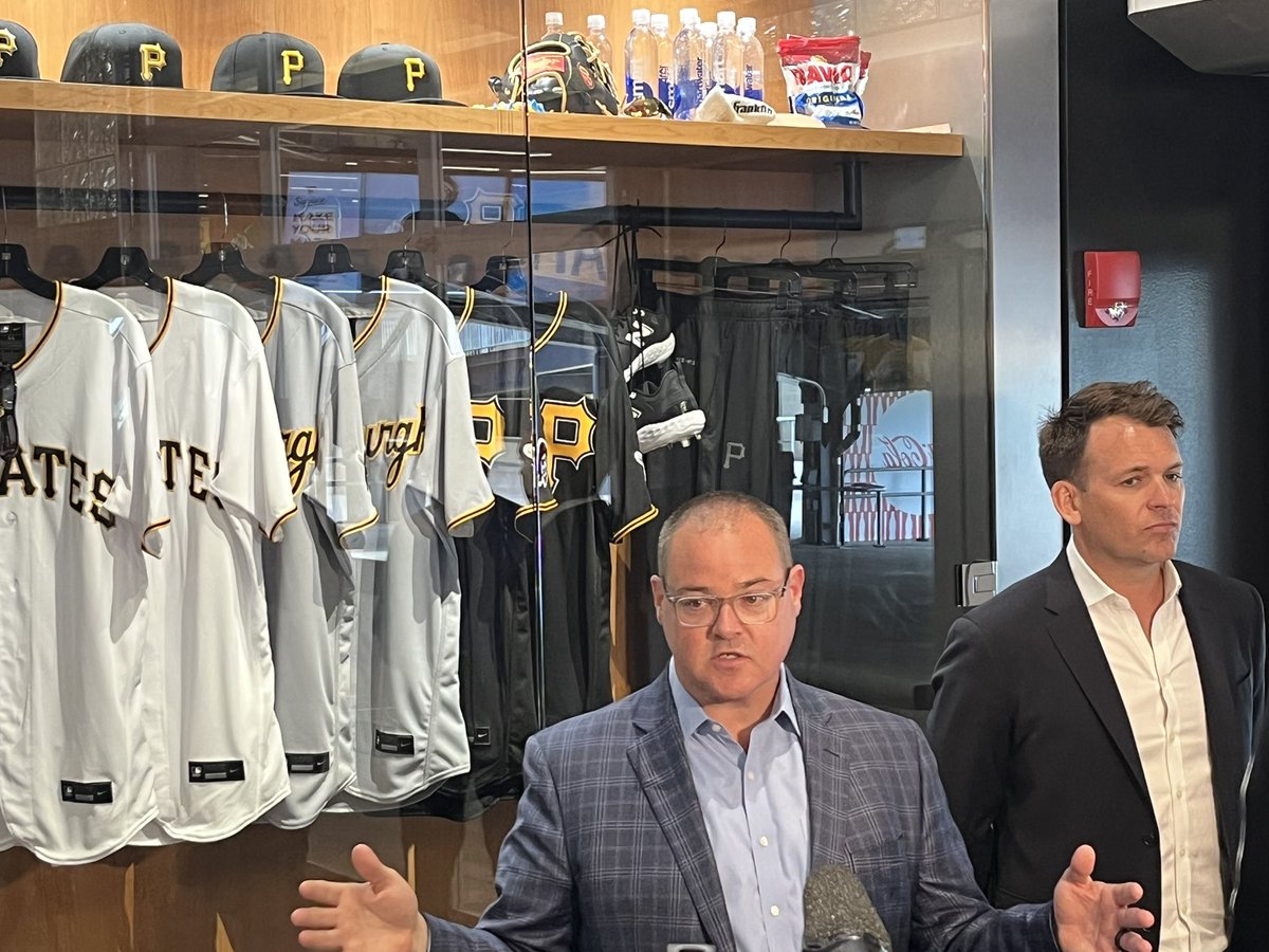 Team president Travis Williams speaking as the team unveils a revamped Pirates Clubhouse Store. Standing in front of a faux locker, designed to be an “Instagrammable experience.”