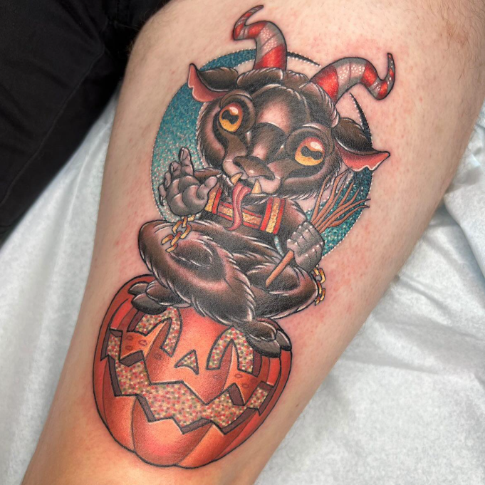 JcenaJohn's tweet photo. My Krampus done by skylar at the golden gecko in south Florida. https://t.co/u7DFrPIVXL