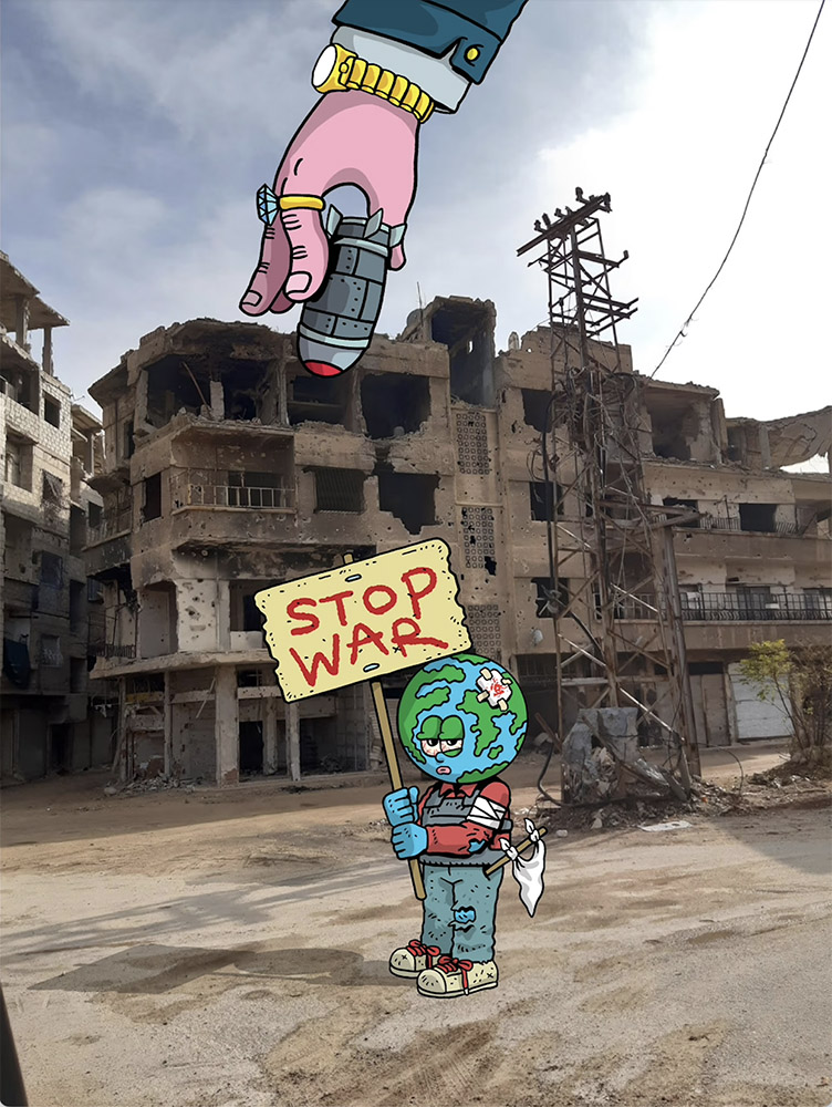 unimuseum's tweet photo. #IMD2023 Artists spotlight #WorldforPeace
@NONE32X32 Romania 🇷🇴/ Syria 🇸🇾 

WAR is WAR, doesn’t matter where is happening,The Middle East or Eastern Europe, PLEASE STOP!

X2 collaboration on the same photography with two different artists from Thailand: @triPUCK &amp; @BKK_BROS 
🔗🔽 https://t.co/LAso8PlMVL