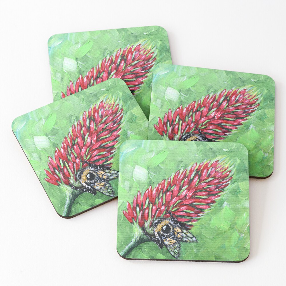 New in my RedBubble shop! Bee on Crimson Clover  Painting #lovebees #savethebees #beepainting #redbubble #coasters #stickers #pillows #clothing #stationery #giftideas #crimsonclover  #RBandME:  redbubble.com/i/coasters/Bee… #findyourthing