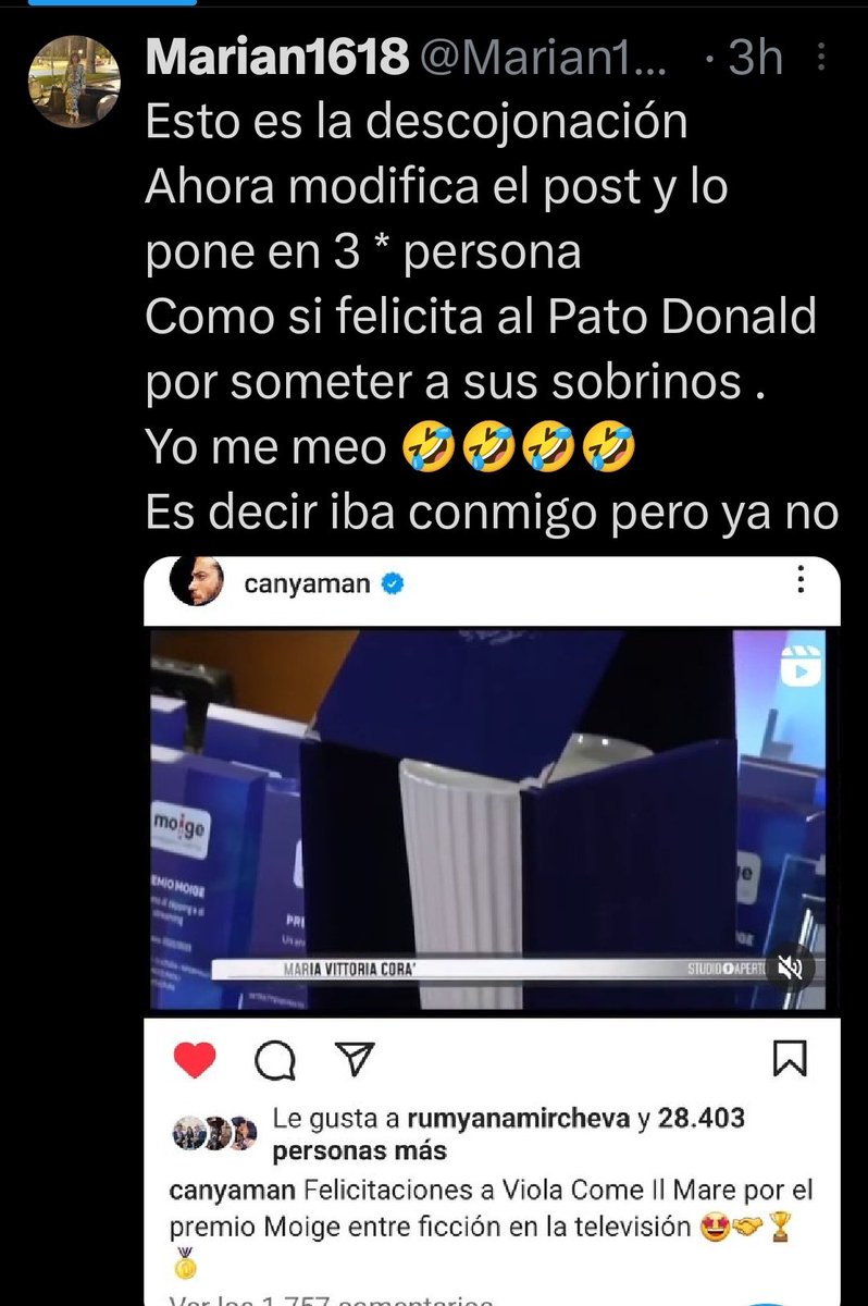 Lo que es la descojonación es que para lo lista que se cree,  no sea capaz de interpretar algo tan sencillo como qué hable en tercera persona porque el premio se lo dan a la serie no a el elenco. Él sabe cuál es su lugar,